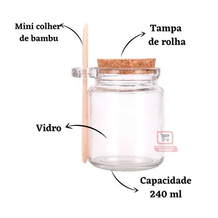 Kit Potes de Vidro 240ml com Tampa Rolha e Colher de Bambu - Entrega Grátis-thumbmail-9