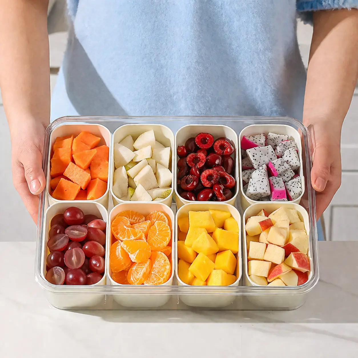 Organizador de Alimento Acrílico Com 8 Divisórias Para Frutas Legumes e Petiscos Transparente-thumbmail-3
