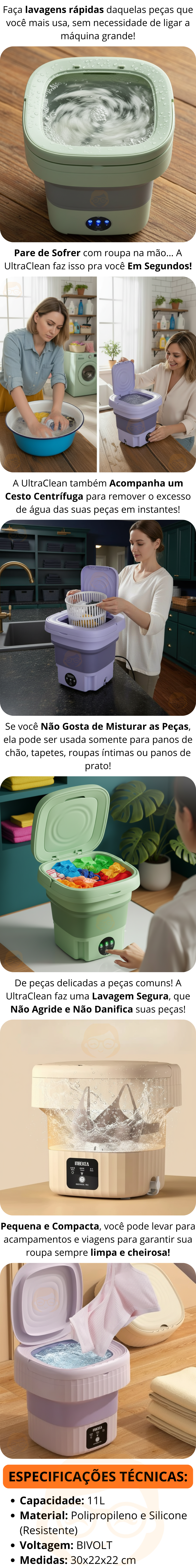 UltraClean - Mini Máquina de Lavar Elétrica Portátil Com Cesto Centrífuga - Entrega Grátis-thumbmail-13
