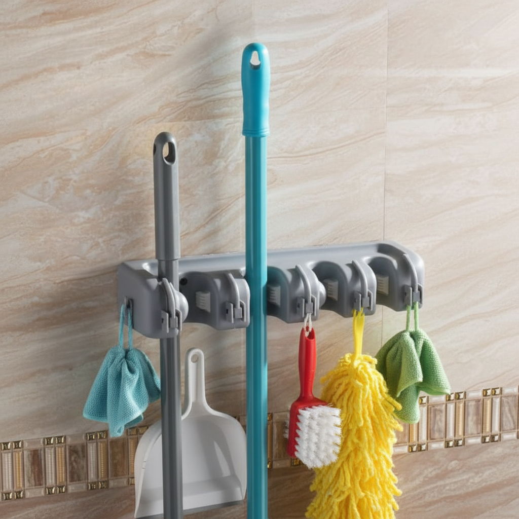 CleanHold — Organizador de Parede com 5 Lugares para Vassouras e Rodos com 6 Ganchos Adicionais - Entrega Grátis-thumbmail-5