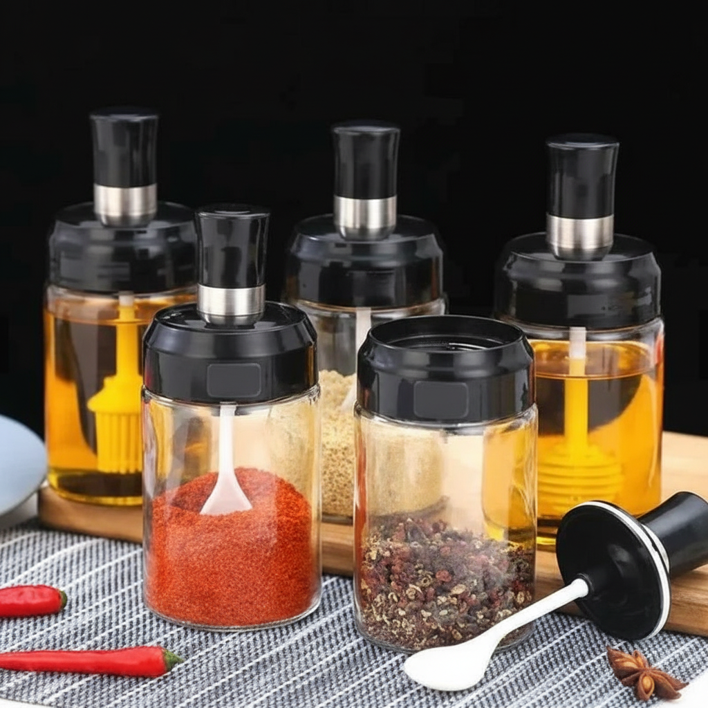 Kit Porta Temperos e Condimentos de Vidro com Tampa e Colher Embutida - Entrega Grátis-thumbmail-1