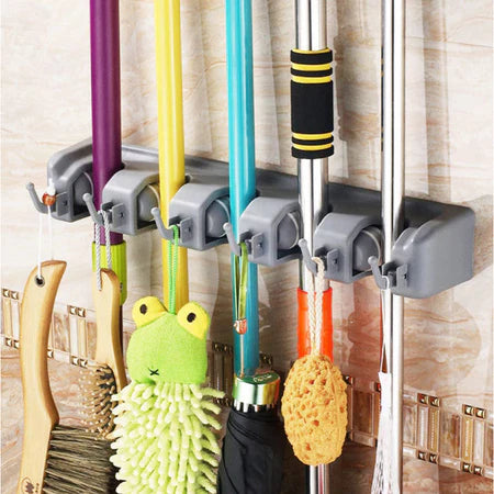 CleanHold — Organizador de Parede com 5 Lugares para Vassouras e Rodos com 6 Ganchos Adicionais - Entrega Grátis-thumbmail-2