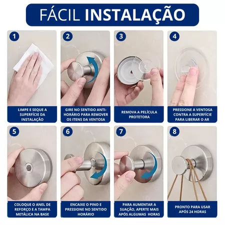 PraticFix - Gancho De Ventosa De Aço Inoxidável Super Resistente Com Instalação Sem Perfuração - Entrega Grátis-thumbmail-3