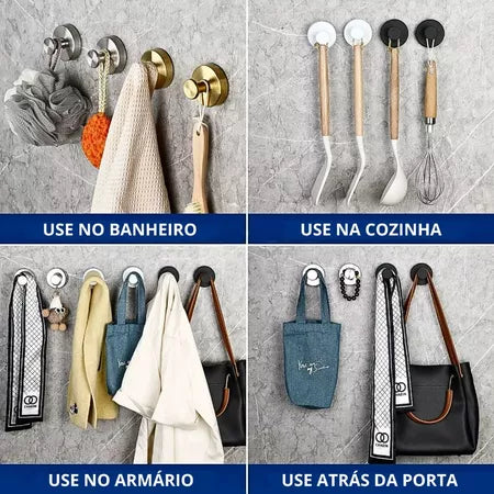 PraticFix - Gancho De Ventosa De Aço Inoxidável Super Resistente Com Instalação Sem Perfuração - Entrega Grátis-thumbmail-4