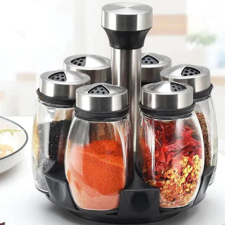 Porta Temperos e Especiarias Giratório Em Inox e Vidro Com 7 Peças Para Cozinha - Entrega Grátis-thumbmail-7
