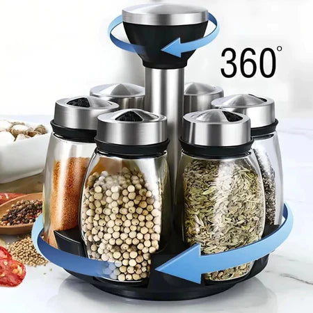 Porta Temperos e Especiarias Giratório Em Inox e Vidro Com 7 Peças Para Cozinha - Entrega Grátis-thumbmail-5