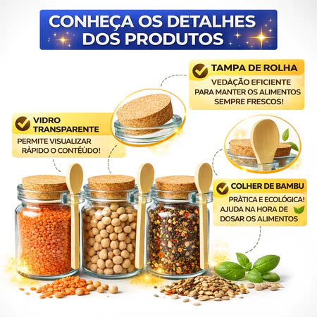 Kit Potes de Vidro 240ml com Tampa Rolha e Colher de Bambu - Entrega Grátis-thumbmail-3