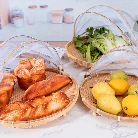 CestFresh - Cesto de Bamboo Com Cobertura de Tela Retrátil Protetor de Alimentos - Entrega Grátis-thumbmail-9