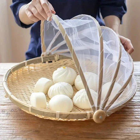 CestFresh - Cesto de Bamboo Com Cobertura de Tela Retrátil Protetor de Alimentos - Entrega Grátis-thumbmail-3