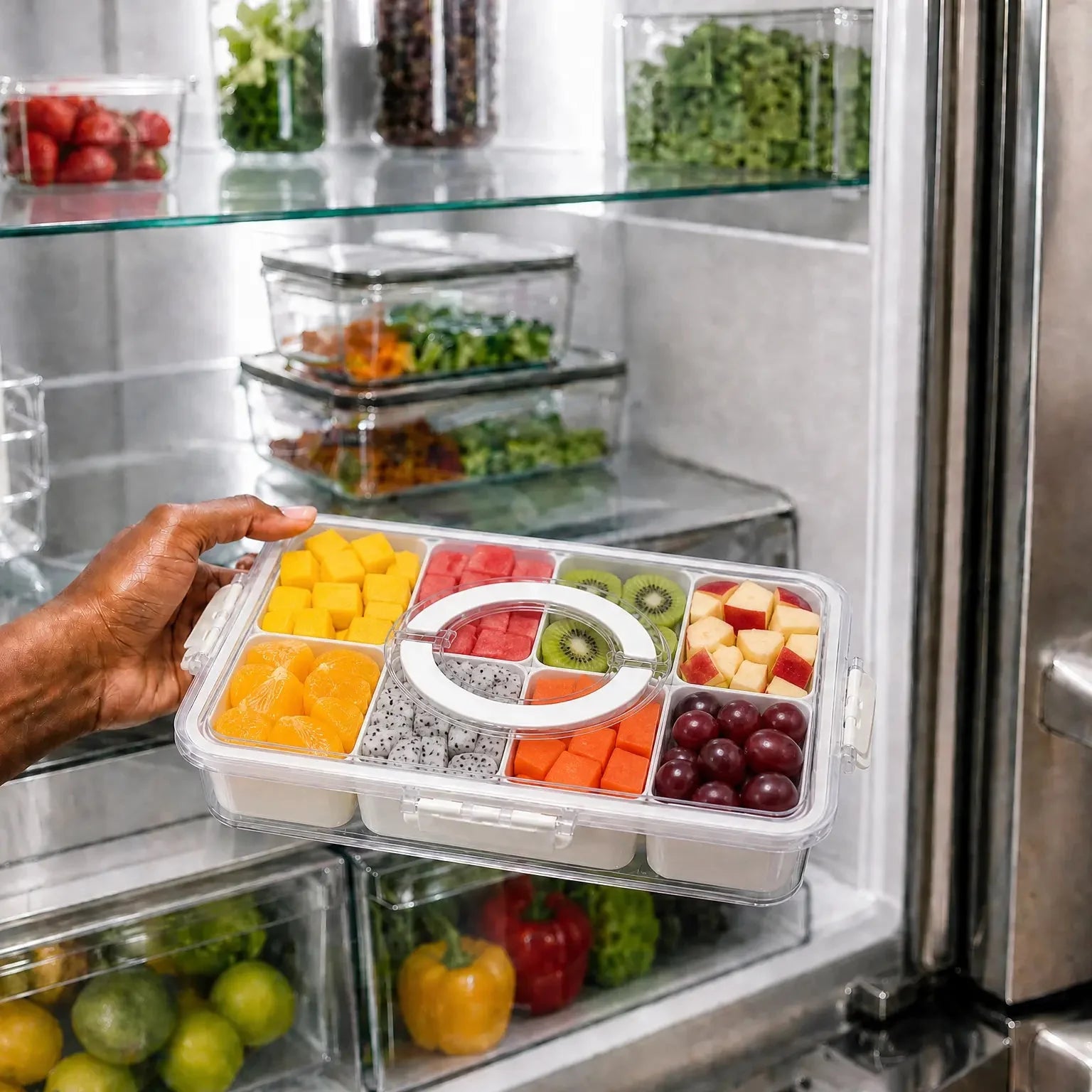 Organizador de Alimento Acrílico Com 8 Divisórias Para Frutas Legumes e Petiscos Transparente-thumbmail-1