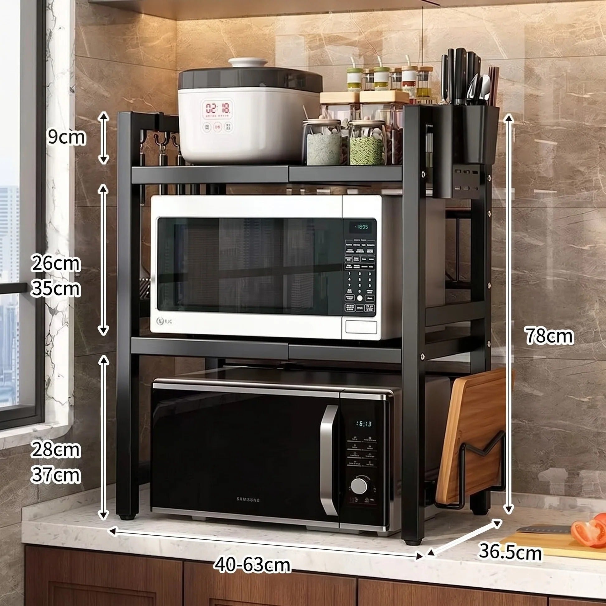 SpaceRack - Rack Metálico Multiuso Ajustável Ao Tamanho do Micro-ondas Para Bancada - Entrega Grátis-thumbmail-9