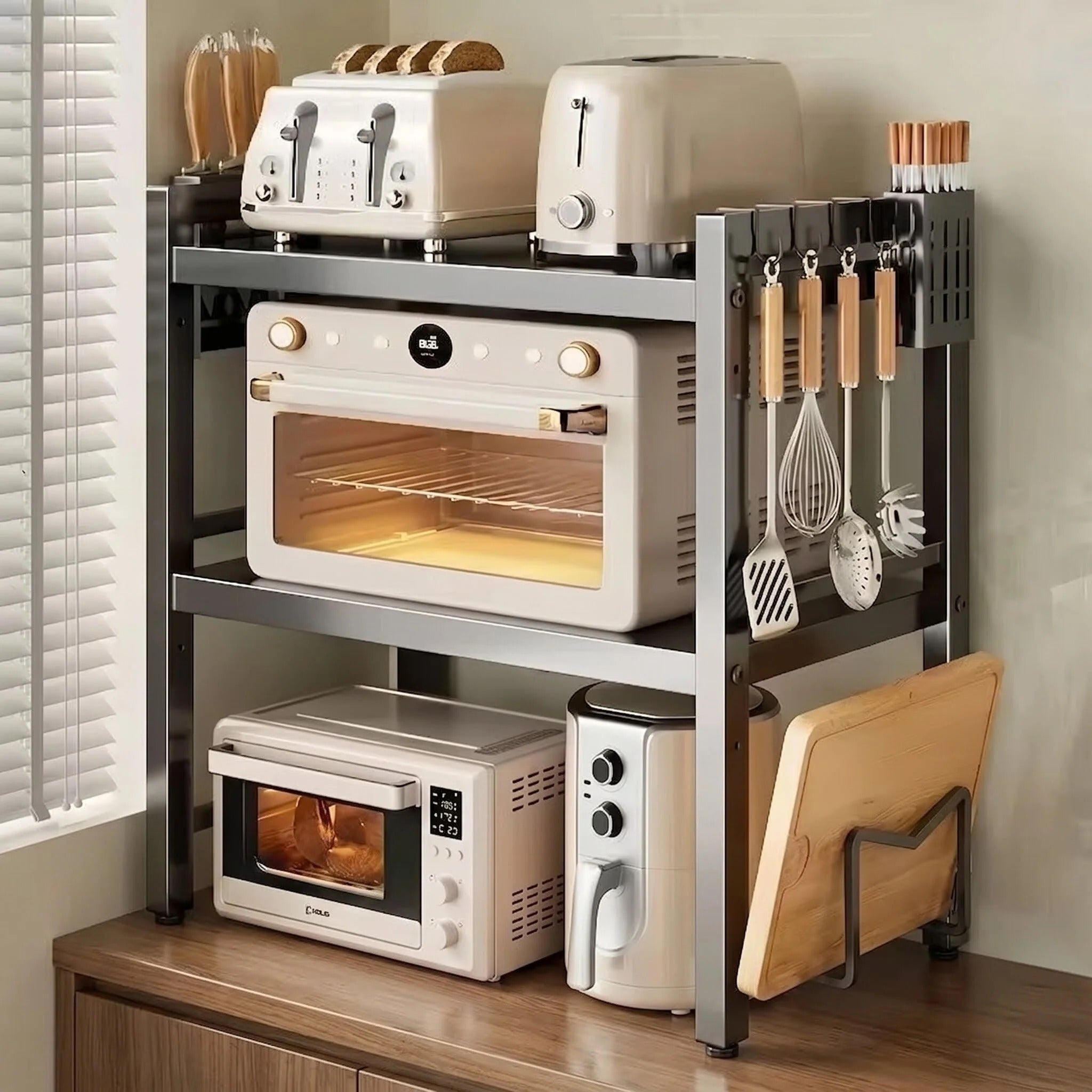 SpaceRack - Rack Metálico Multiuso Ajustável Ao Tamanho do Micro-ondas Para Bancada - Entrega Grátis-thumbmail-3