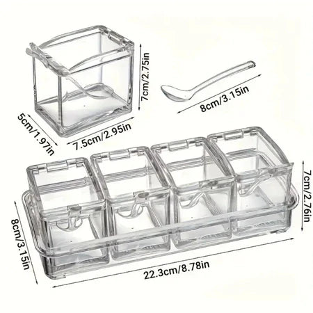 Porta Condimentos Organizador De Tempero Em Acrílico Com Suporte e Colher Inclusos - Entrega Grátis-thumbmail-9