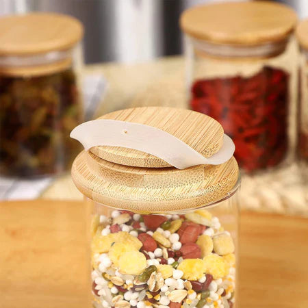 Kit Potes Para Condimentos de Vidro Com Tampa de Bambu e Anel de Silicone Excelente Vedação - Entrega Grátis-thumbmail-5