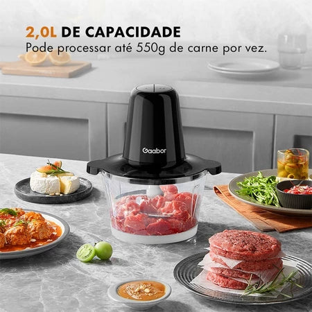 Processador Gaabor - Triturador e Processador de Carne e Legumes 2L Com 4 Lâminas de Aço e Tigela de Vidro - Entrega grátiso-thumbmail-2