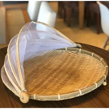 CestFresh - Cesto de Bamboo Com Cobertura de Tela Retrátil Protetor de Alimentos - Entrega Grátis-thumbmail-2
