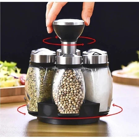 Porta Temperos e Especiarias Giratório Em Inox e Vidro Com 7 Peças Para Cozinha - Entrega Grátis-thumbmail-2