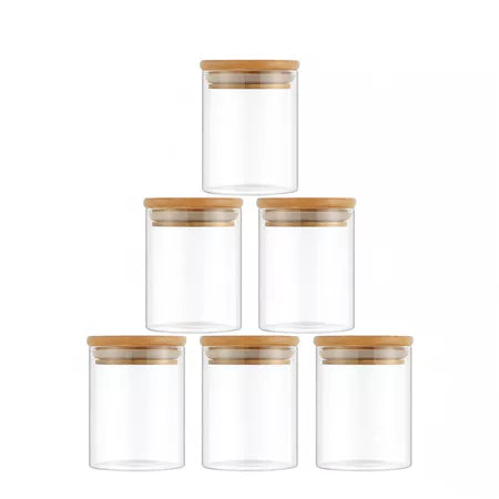 Kit Potes Para Condimentos de Vidro Com Tampa de Bambu e Anel de Silicone Excelente Vedação - Entrega Grátis-thumbmail-7